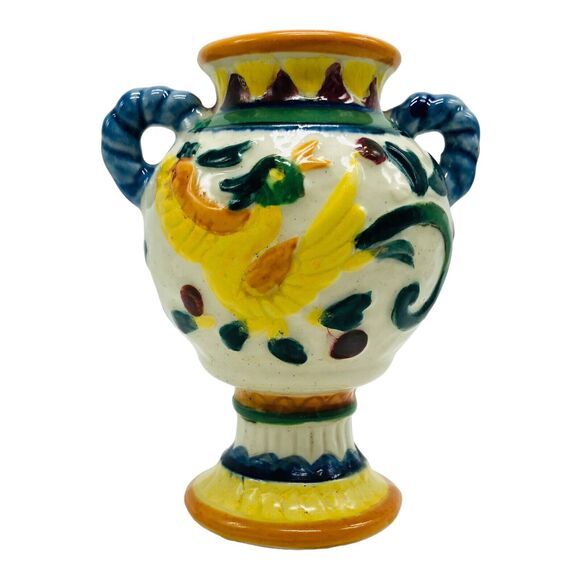 Moriyama Japanese Vase Hand Painted Bird Flower Ceramic Pottery Double Handle 6” - Picture 9 of 14